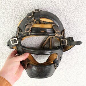 Vintage 1920s Baseball Catchers Face Mask Leather Padding Adult Black PATD 11021